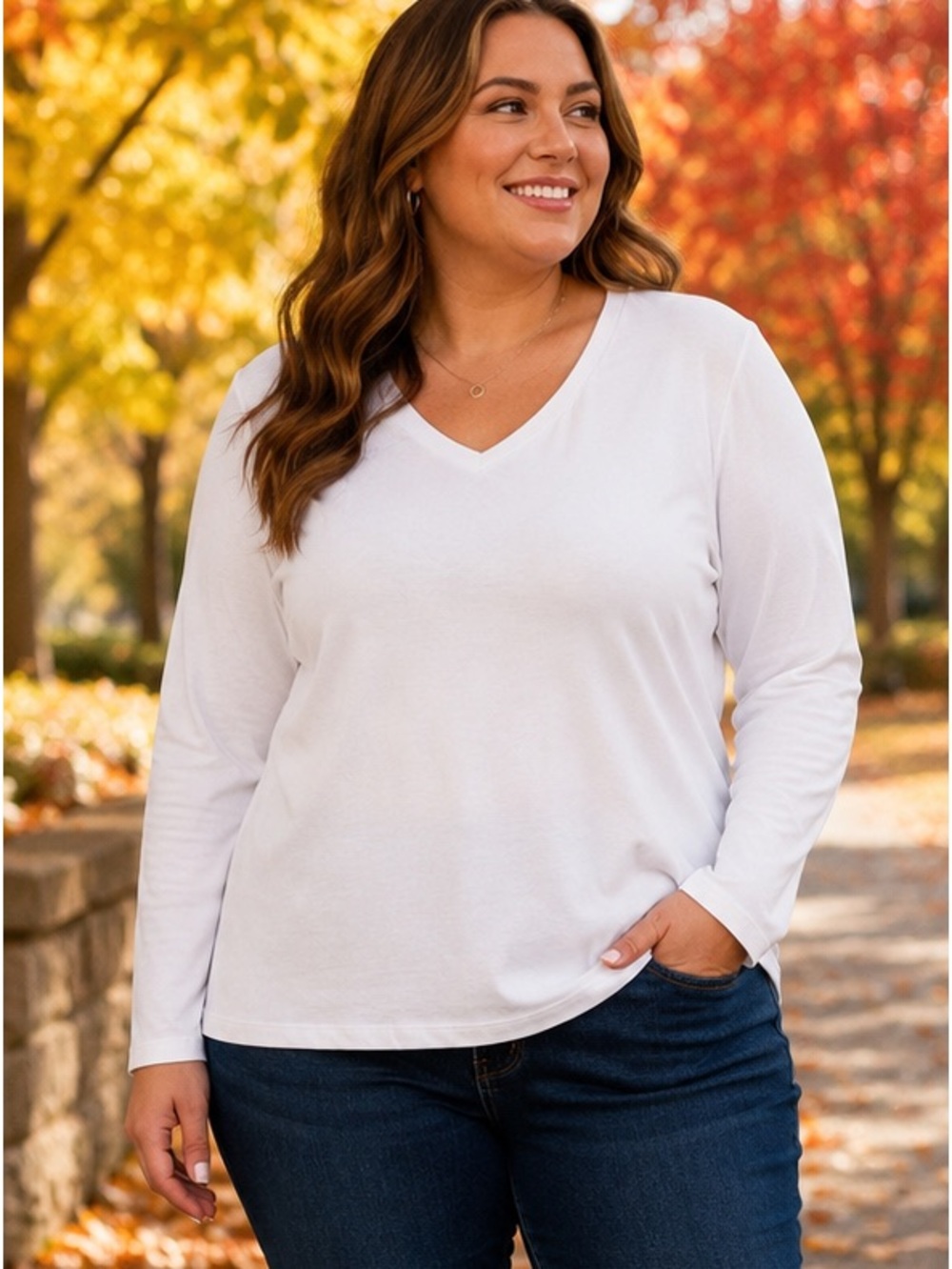 Liz Claiborne White V-Neck Tee with Subtle Red Logo